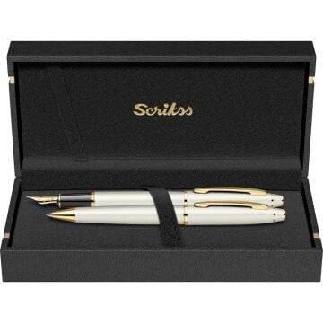 Scrikss 35 Dolma Kalem + Tükenmez Kalem Seti Beyaz Altın